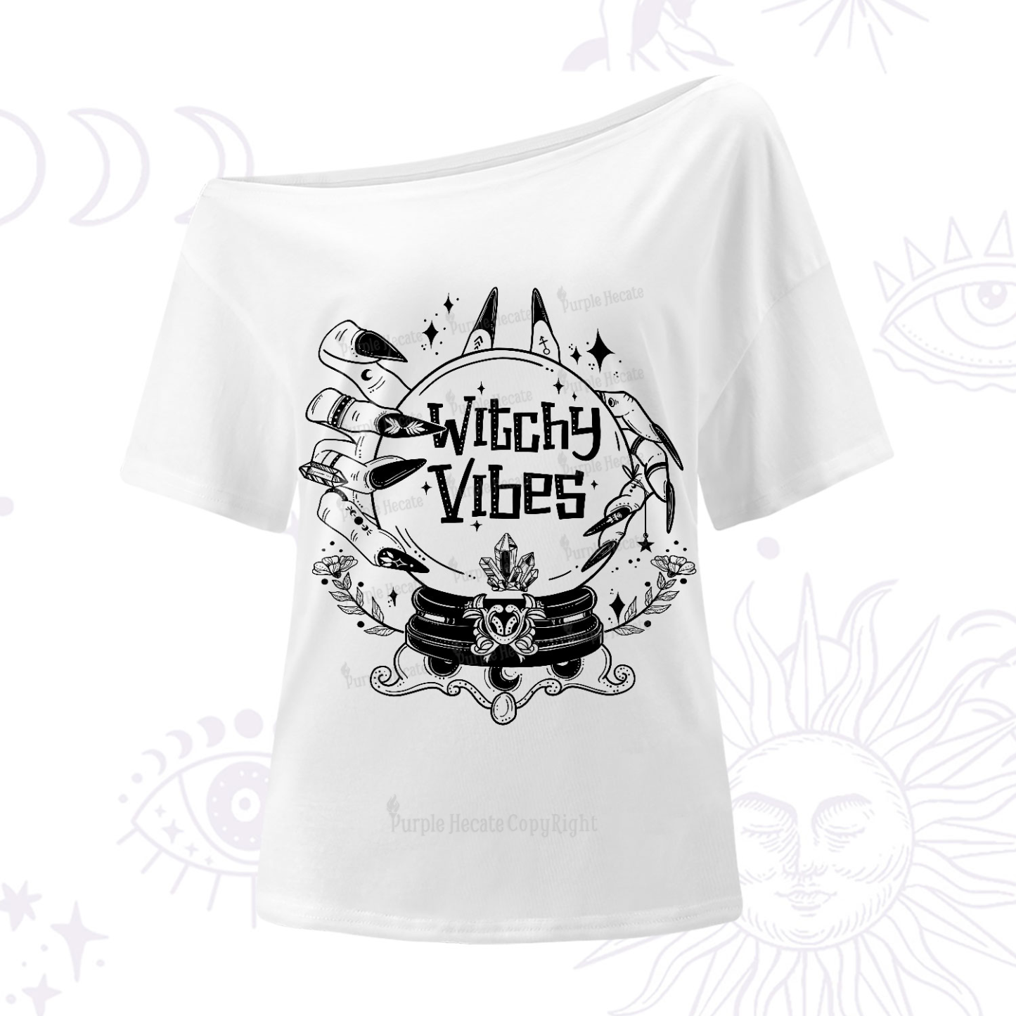 Purplehecate Witchy Vibes One-Shoulder T-Shirt