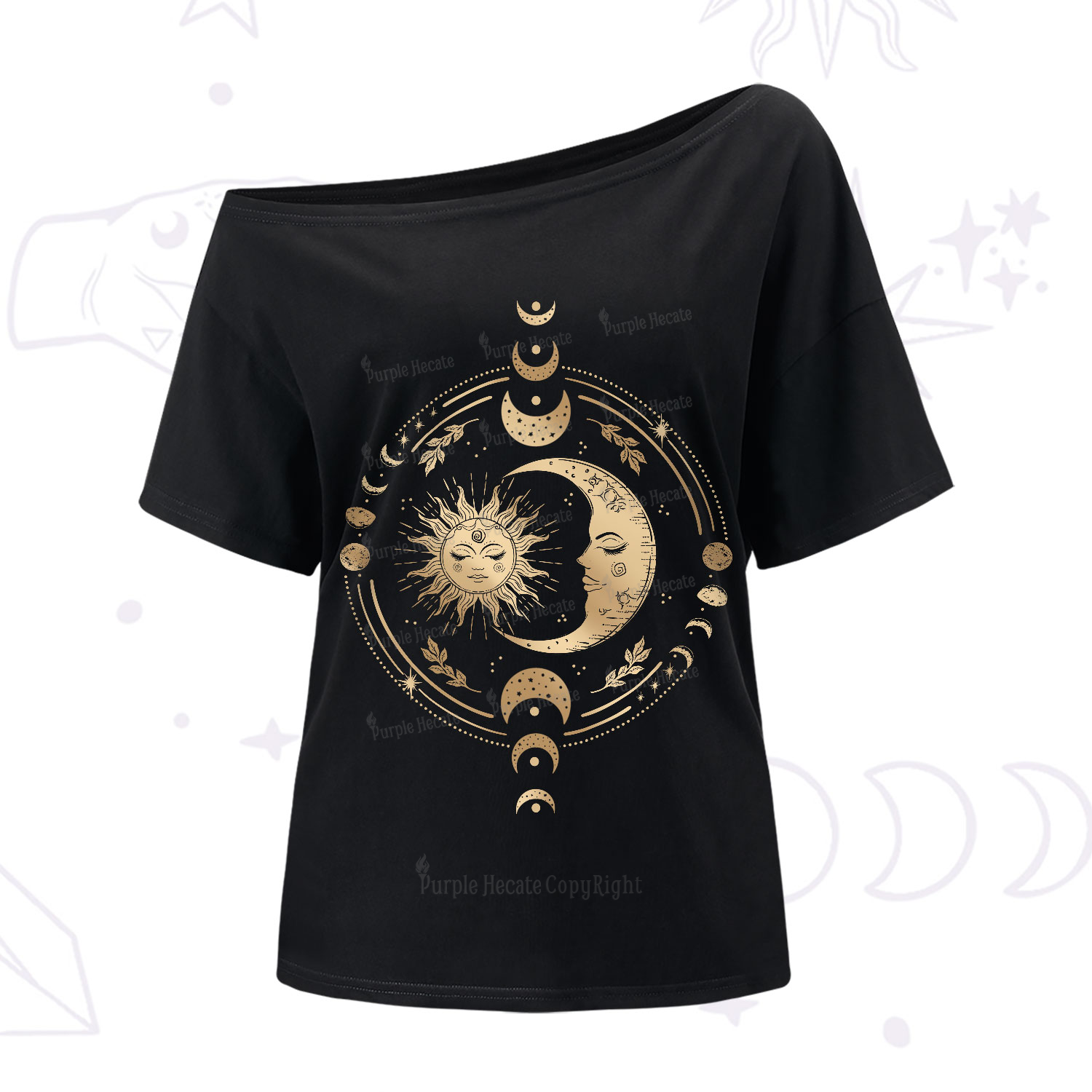 Purplehecate Celestial Sun and Moon One-Shoulder T-Shirt