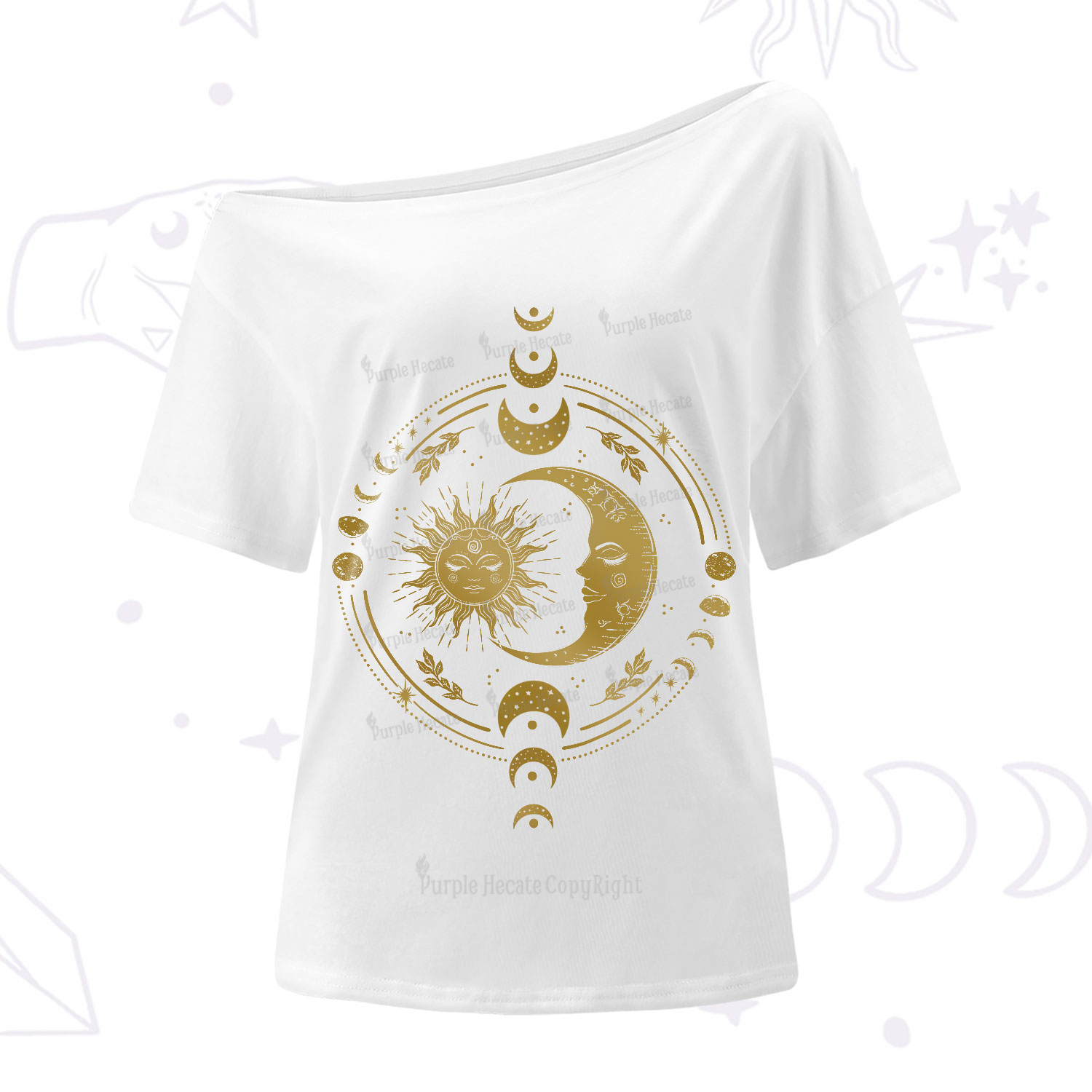 Purplehecate Celestial Sun and Moon One-Shoulder T-Shirt