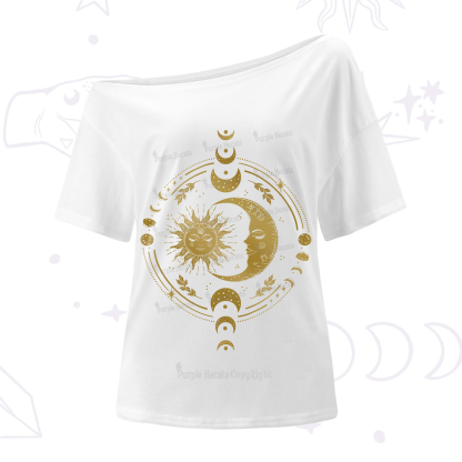 Purplehecate Celestial Sun and Moon One-Shoulder T-Shirt