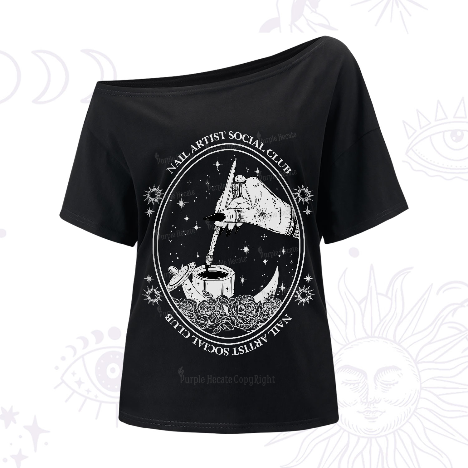 Purplehecate Nail Artist Social Club One-Shoulder T-Shirt