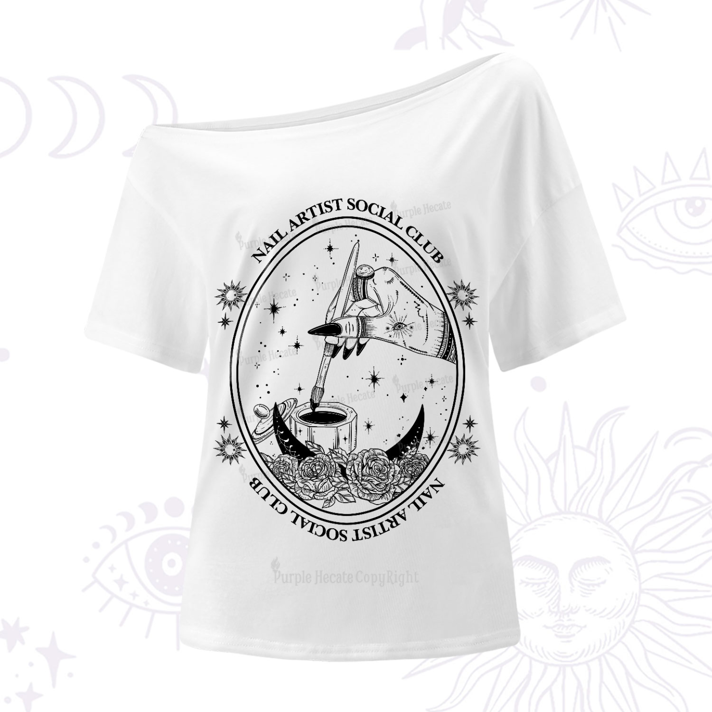 Purplehecate Nail Artist Social Club One-Shoulder T-Shirt