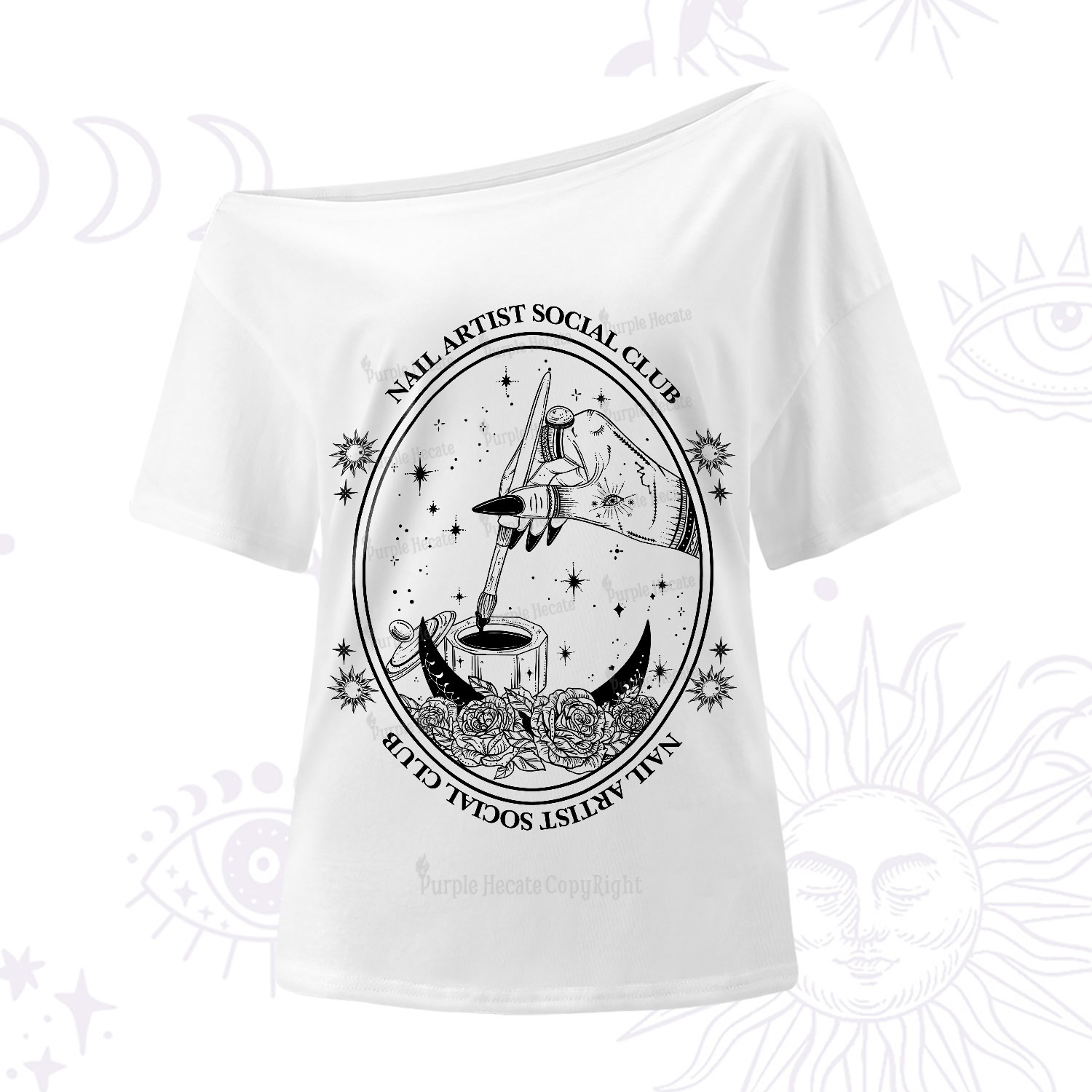 Purplehecate Nail Artist Social Club One-Shoulder T-Shirt