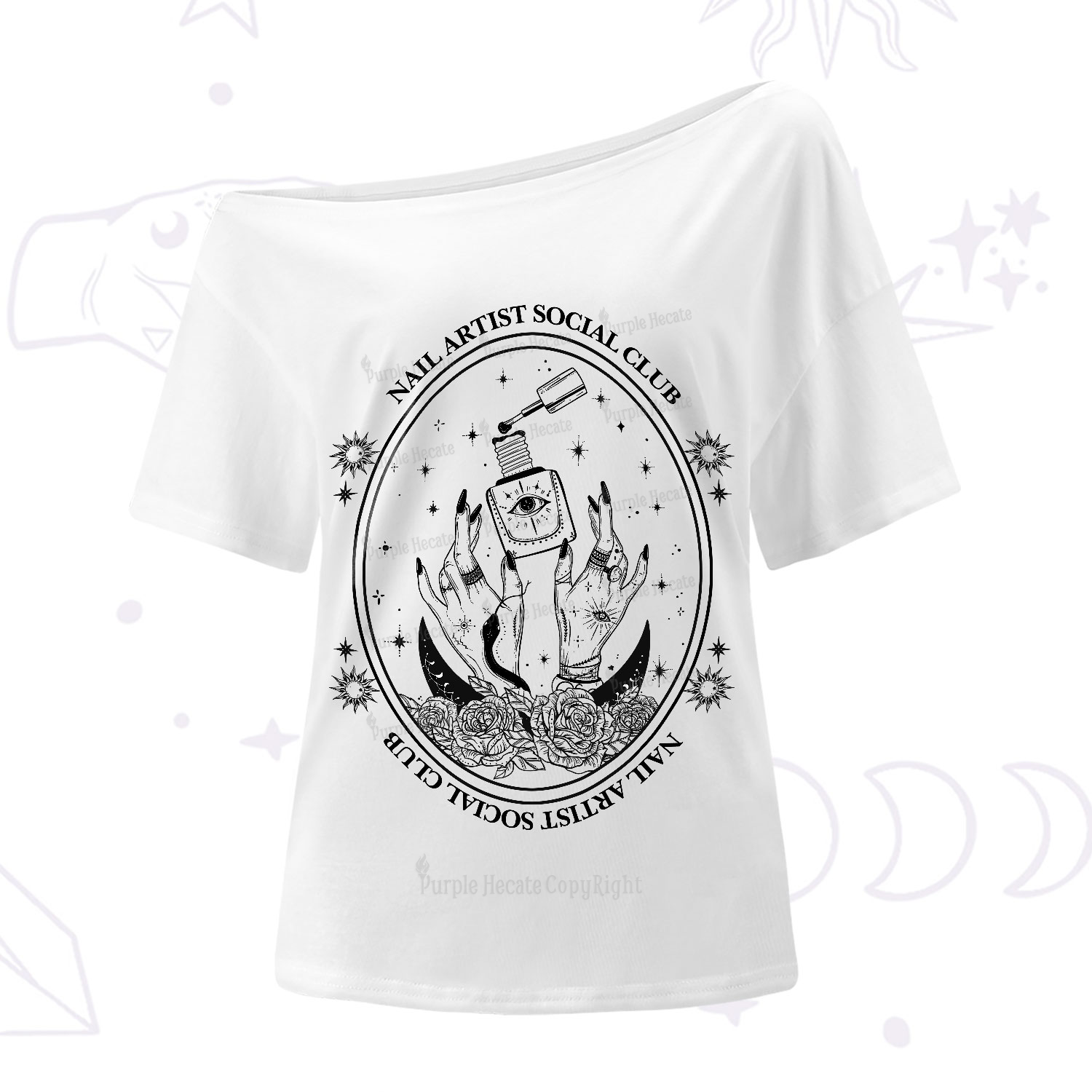 Purplehecate Nail Artist Social Club One-Shoulder T-Shirt
