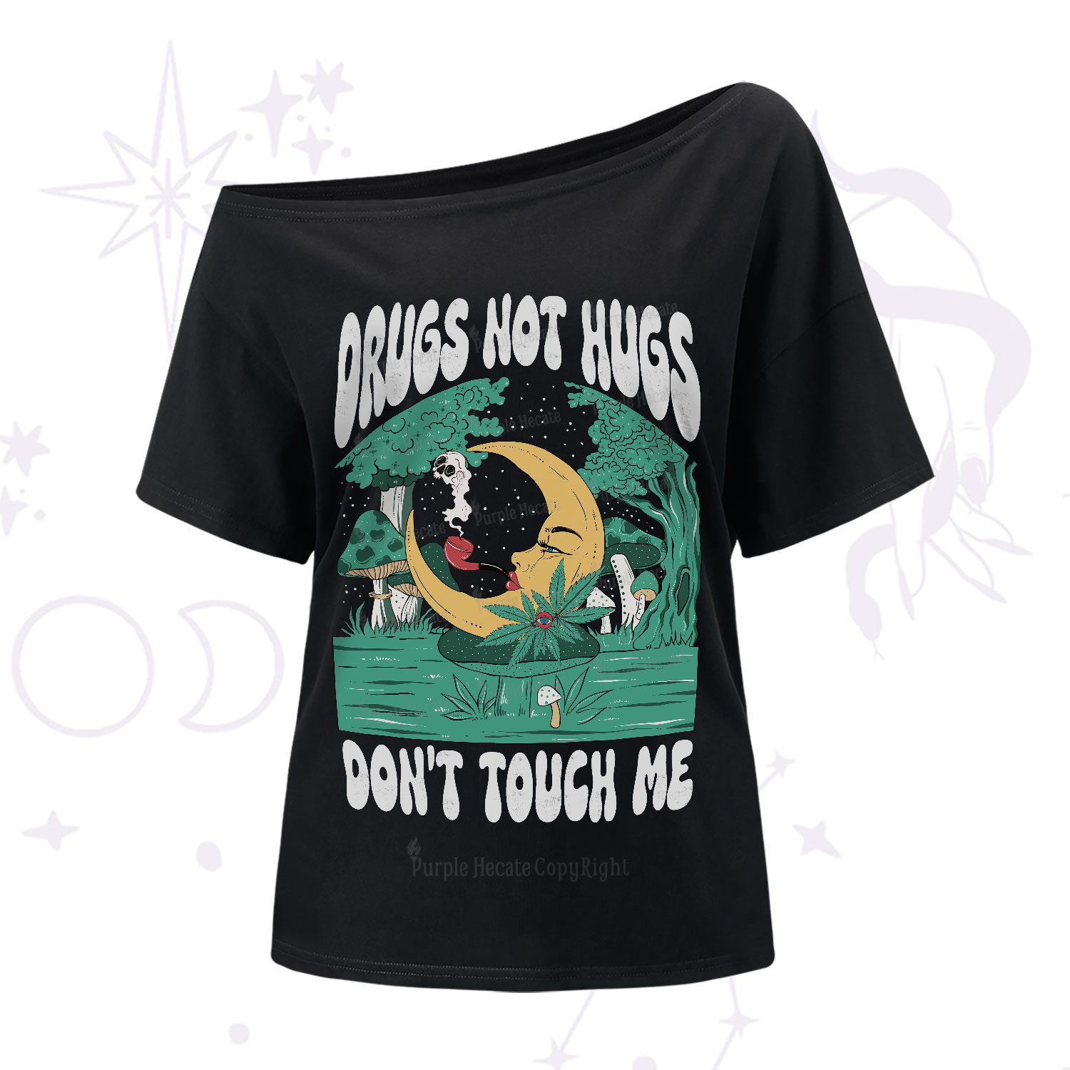 Purplehecate Drugs Not Hugs Don't Touch Me One-Shoulder T-Shirt