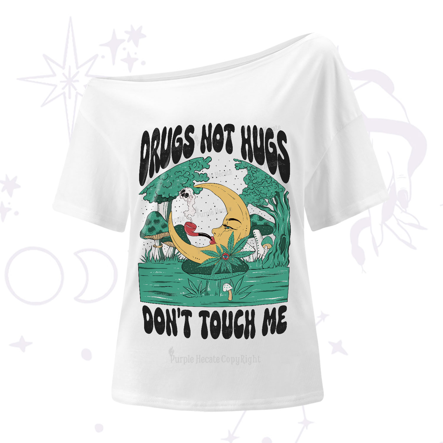 Purplehecate Drugs Not Hugs Don't Touch Me One-Shoulder T-Shirt