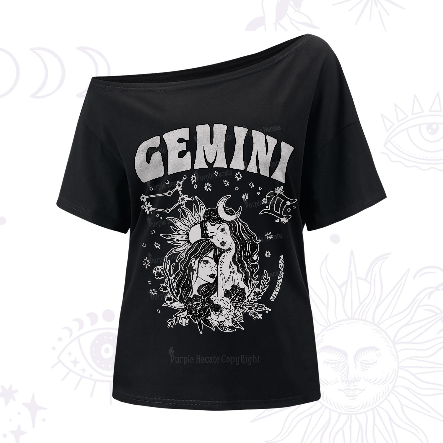 Purplehecate Gemini Zodiac Glyphs One-Shoulder T-Shirt