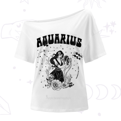 Purplehecate Aquarius Zodiac Glyphs One-Shoulder T-Shirt