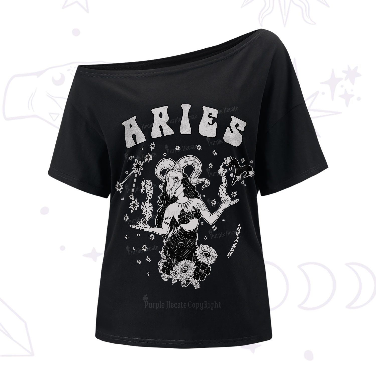 Purplehecate Aries Zodiac Glyphs One-Shoulder T-Shirt