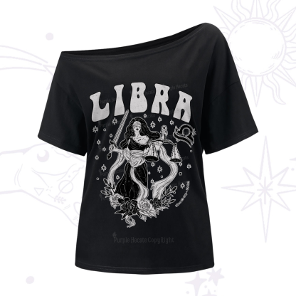 Purplehecate Libra Zodiac Glyphs One-Shoulder T-Shirt