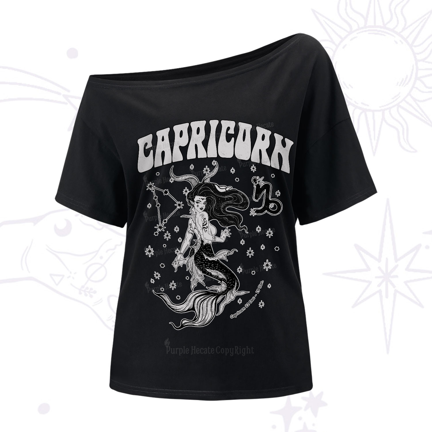 Purplehecate Capricorn Zodiac Glyphs One-Shoulder T-Shirt