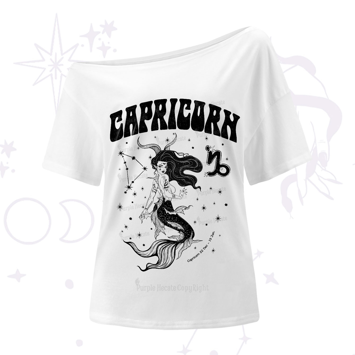 Purplehecate Capricorn Zodiac Glyphs One-Shoulder T-Shirt