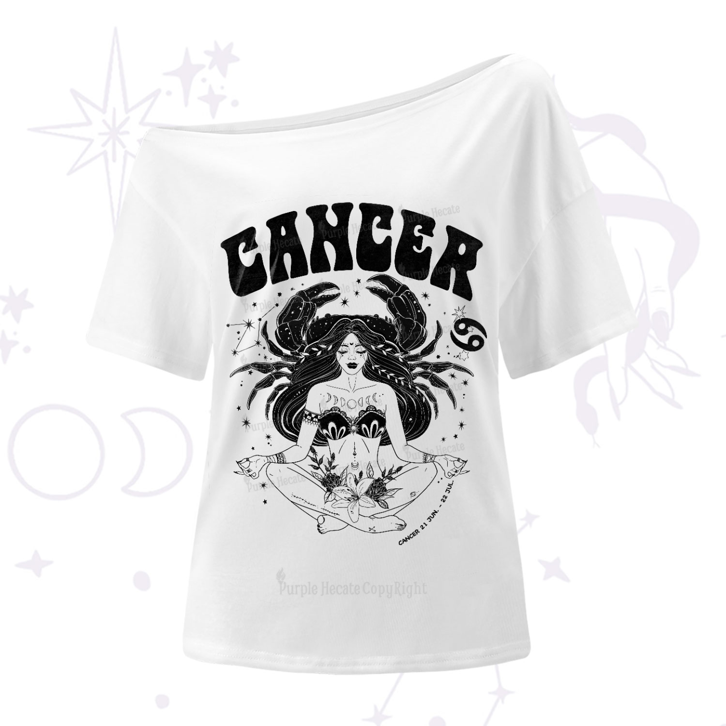 Purplehecate Cancer Zodiac Glyphs One-Shoulder T-Shirt