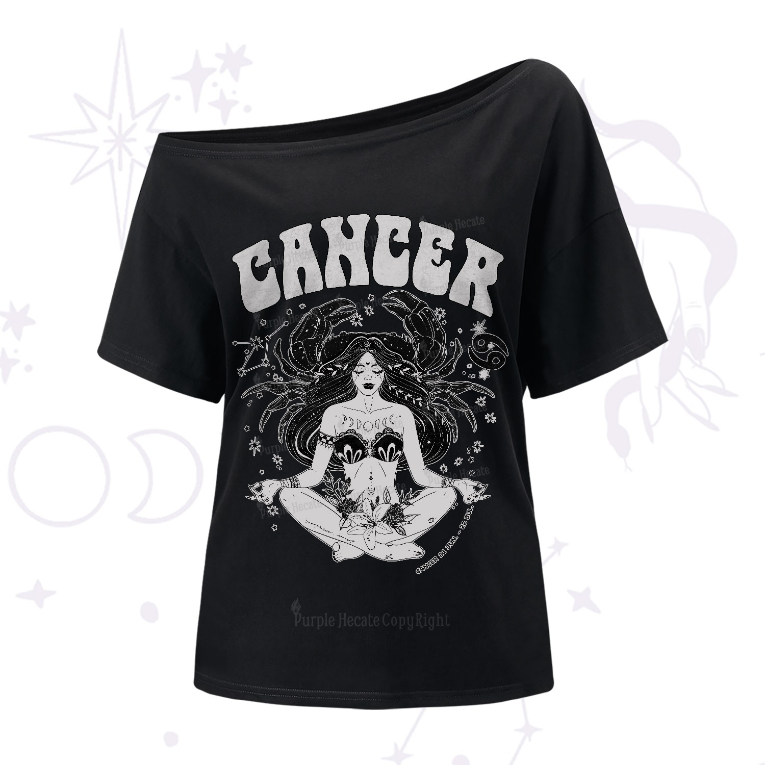 Purplehecate Cancer Zodiac Glyphs One-Shoulder T-Shirt