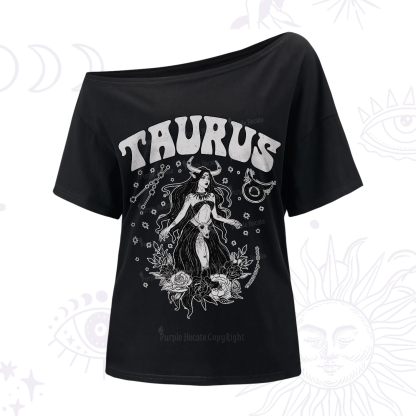 Purplehecate Taurus Zodiac Glyphs One-Shoulder T-Shirt