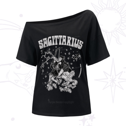 Purplehecate Sagittarius Zodiac Glyphs One-Shoulder T-Shirt