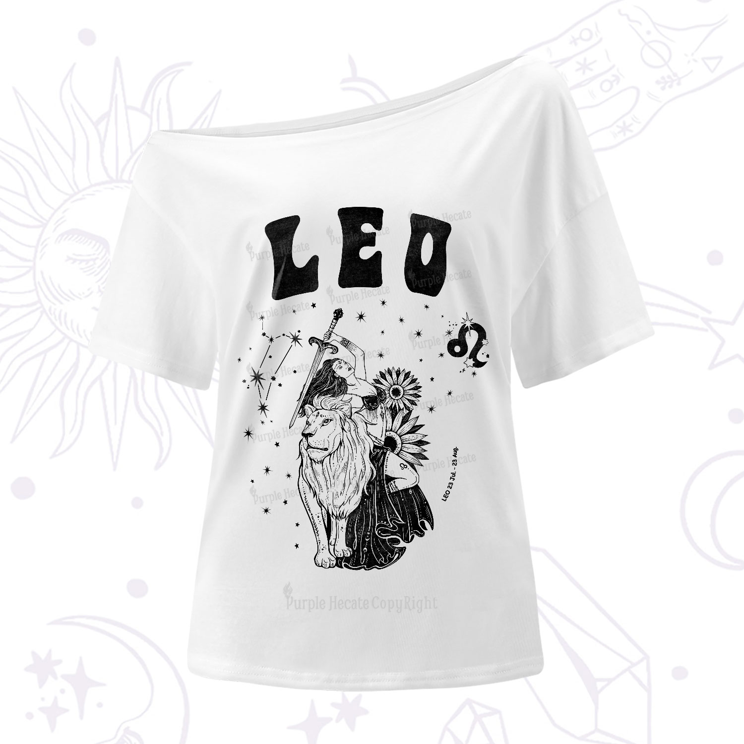 Purplehecate Leo Zodiac Glyphs One-Shoulder T-Shirt