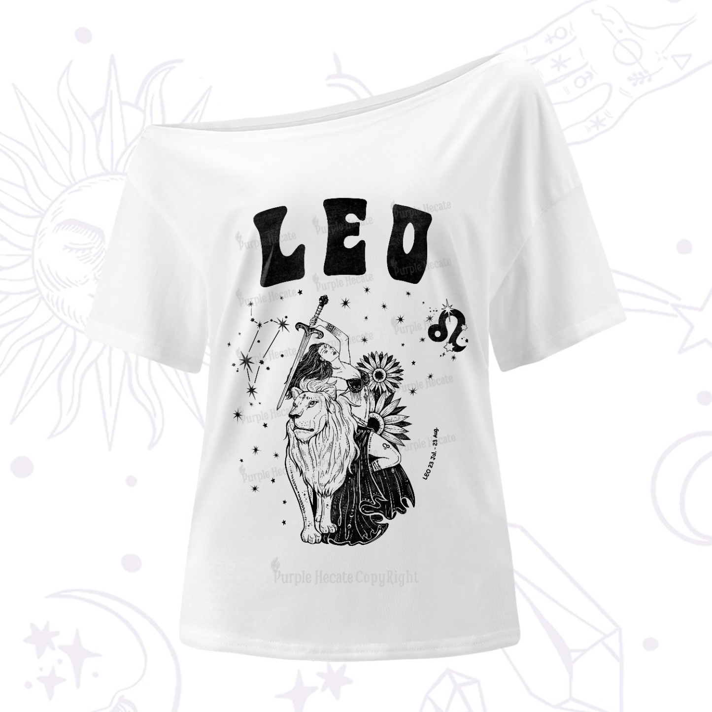Purplehecate Leo Zodiac Glyphs One-Shoulder T-Shirt