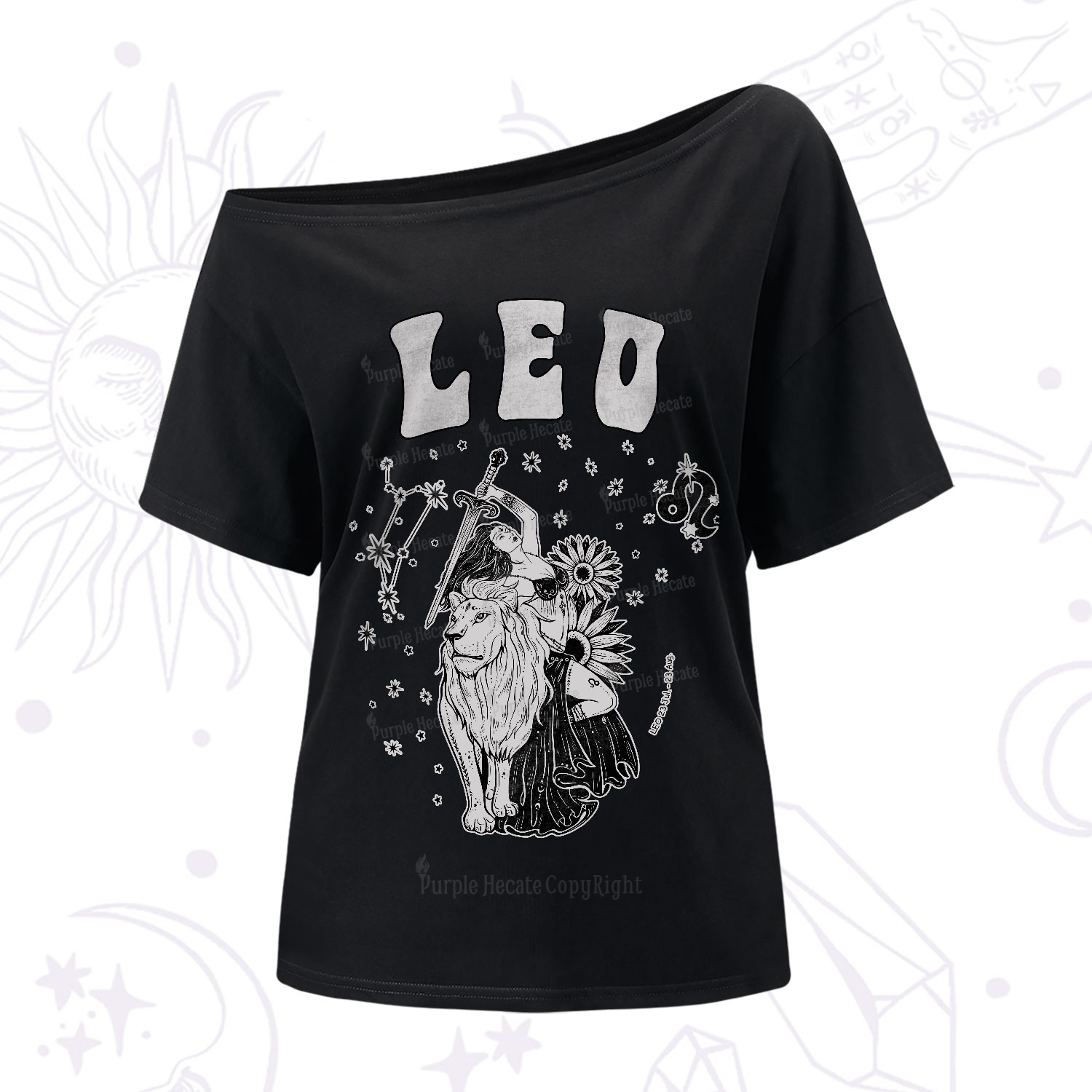 Purplehecate Leo Zodiac Glyphs One-Shoulder T-Shirt