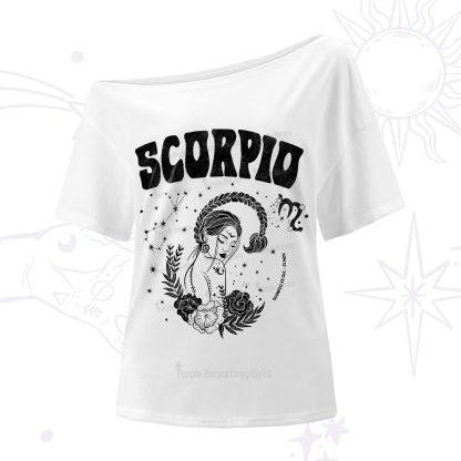 Purplehecate Scorpio Zodiac Glyphs One-Shoulder T-Shirt