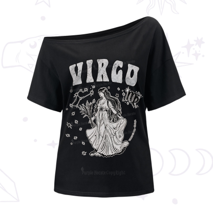 Purplehecate Virgo Zodiac Glyphs One-Shoulder T-Shirt