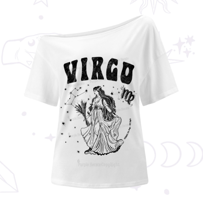 Purplehecate Virgo Zodiac Glyphs One-Shoulder T-Shirt