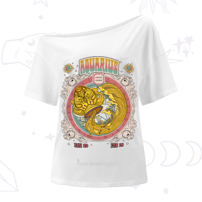 Purplehecate Aquarius Cosmic Zodiac One-Shoulder T-Shirt