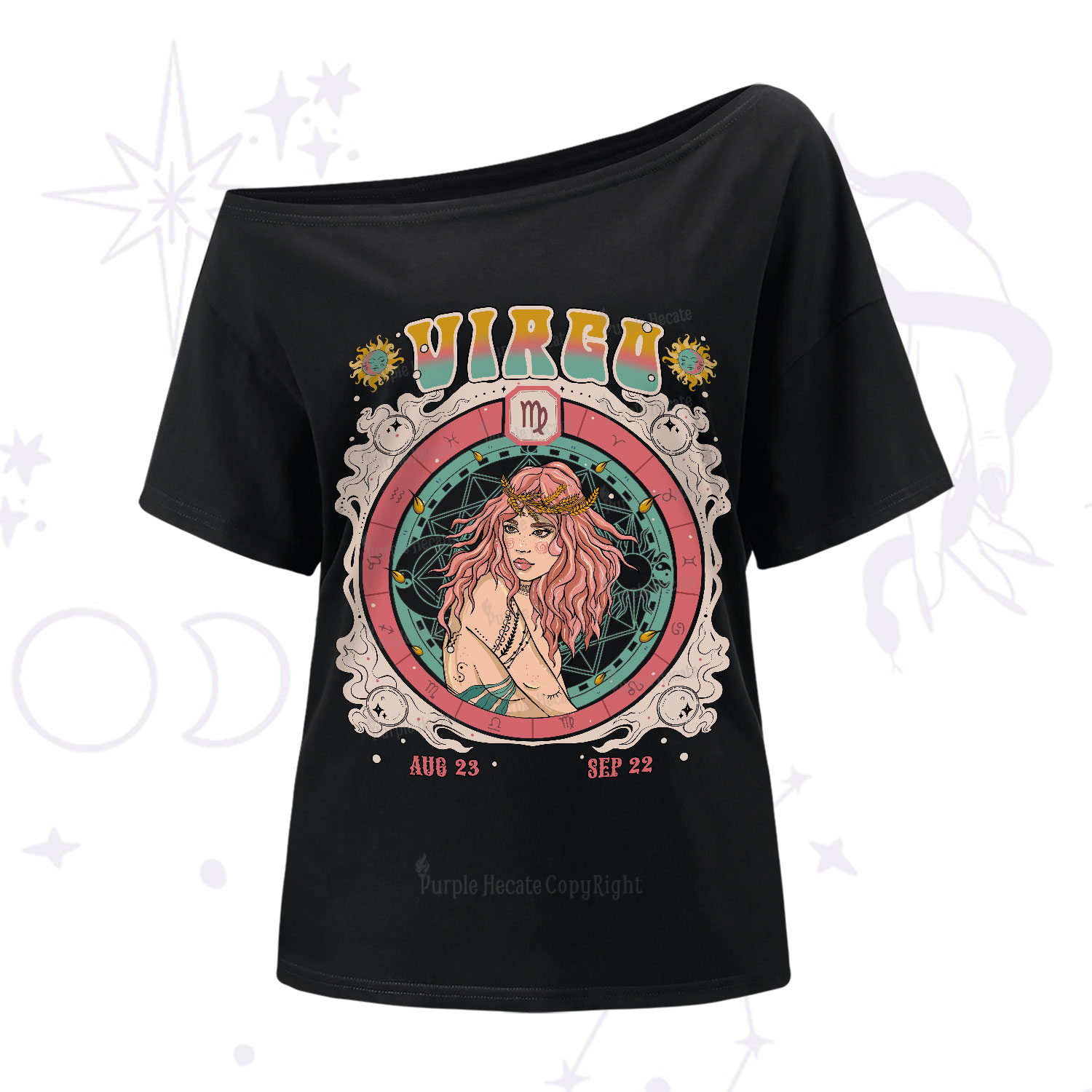 Purplehecate Virgo Cosmic Zodiac One-Shoulder T-Shirt