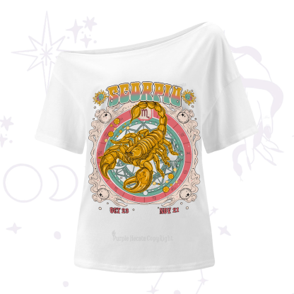 Purplehecate Scorpio Cosmic Zodiac One-Shoulder T-Shirt
