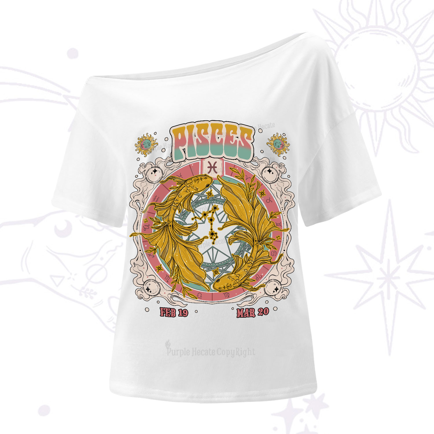 Purplehecate Pisces Cosmic Zodiac One-Shoulder T-Shirt
