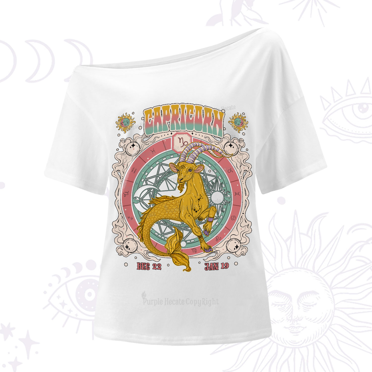 Purplehecate Capricorn Cosmic Zodiac One-Shoulder T-Shirt