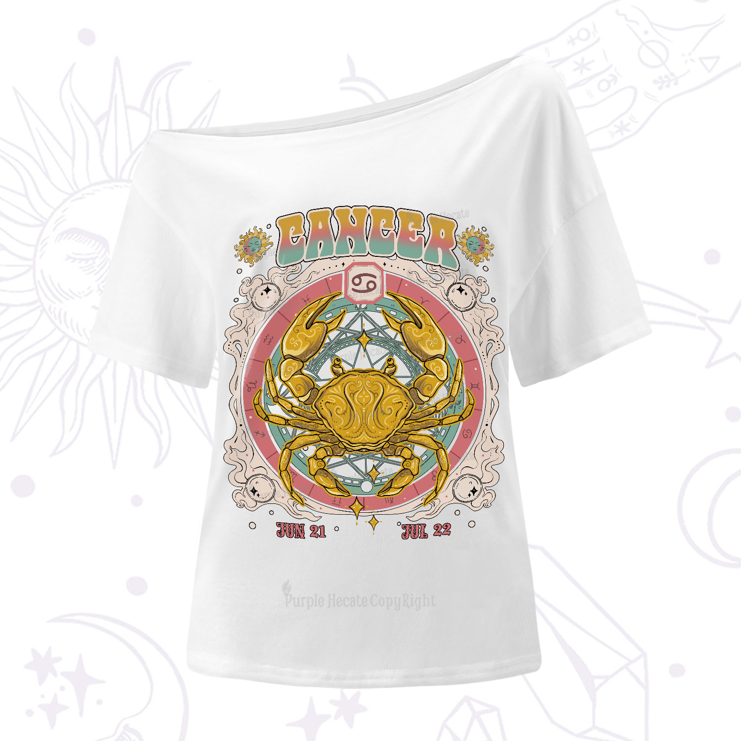 Purplehecate Cancer Cosmic Zodiac One-Shoulder T-Shirt