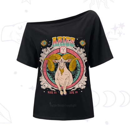 Purplehecate Aries Cosmic Zodiac One-Shoulder T-Shirt