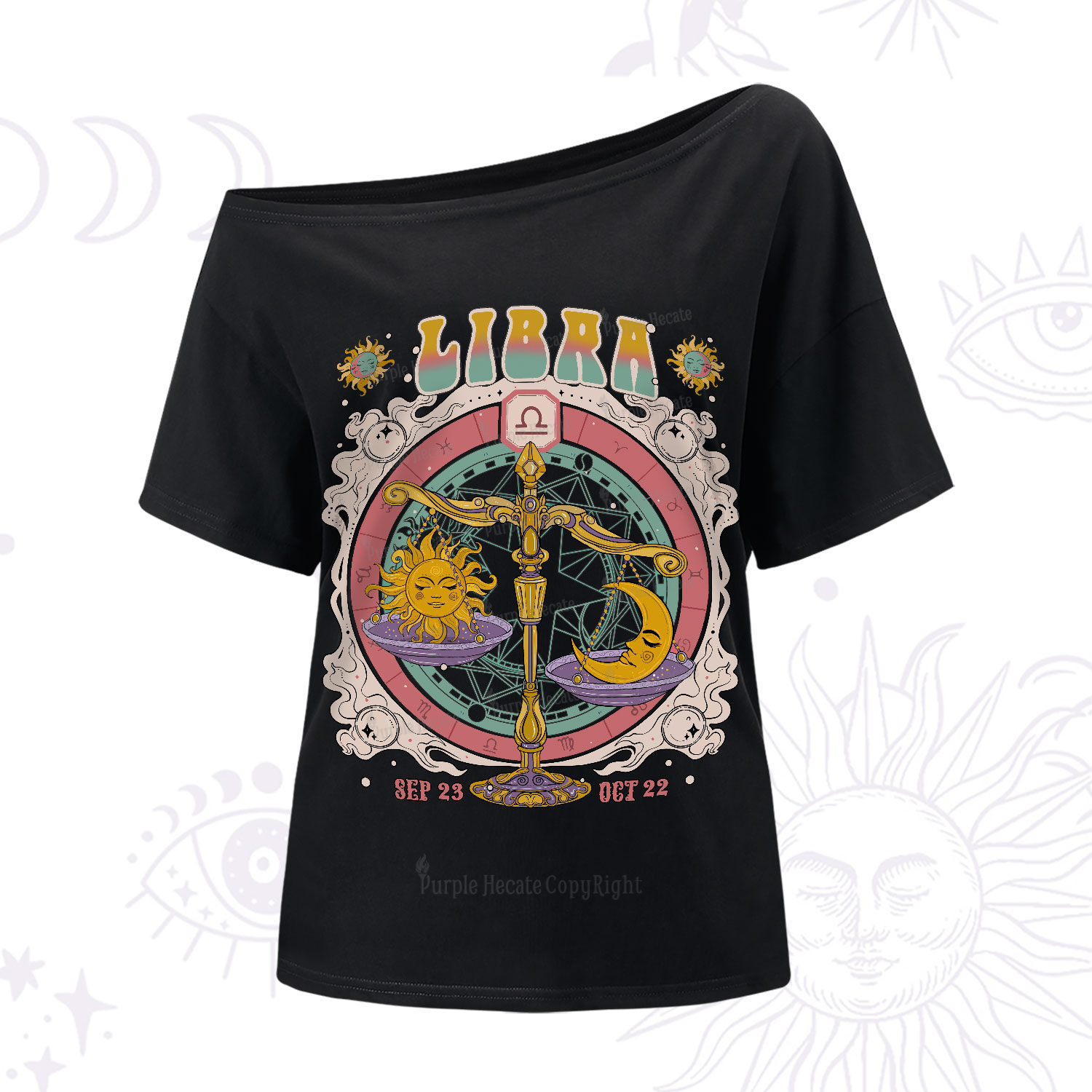 Purplehecate Libra Cosmic Zodiac One-Shoulder T-Shirt