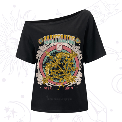 Purplehecate Sagittarius Cosmic Zodiac One-Shoulder T-Shirt
