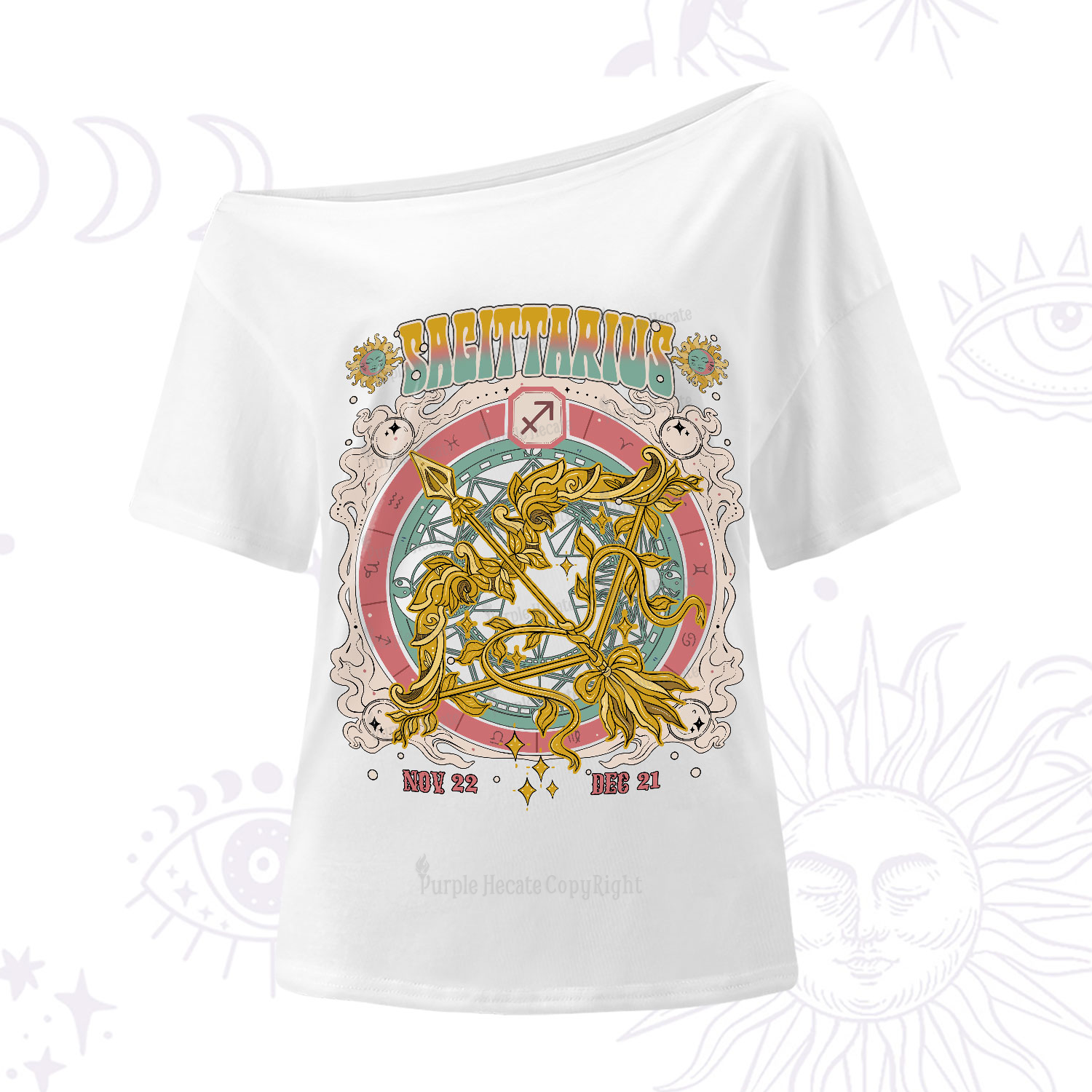 Purplehecate Sagittarius Cosmic Zodiac One-Shoulder T-Shirt
