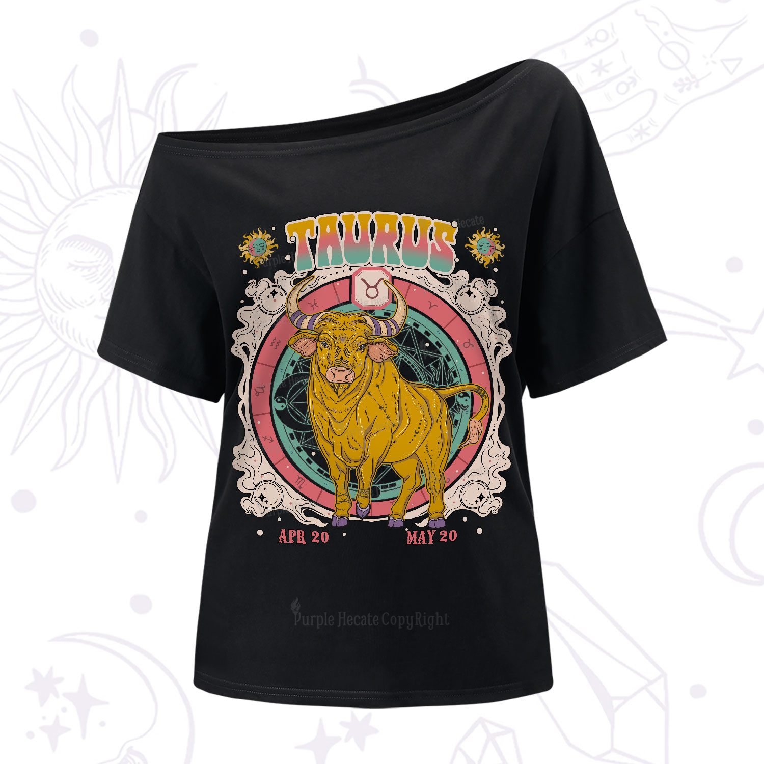 Purplehecate Taurus Cosmic Zodiac One-Shoulder T-Shirt