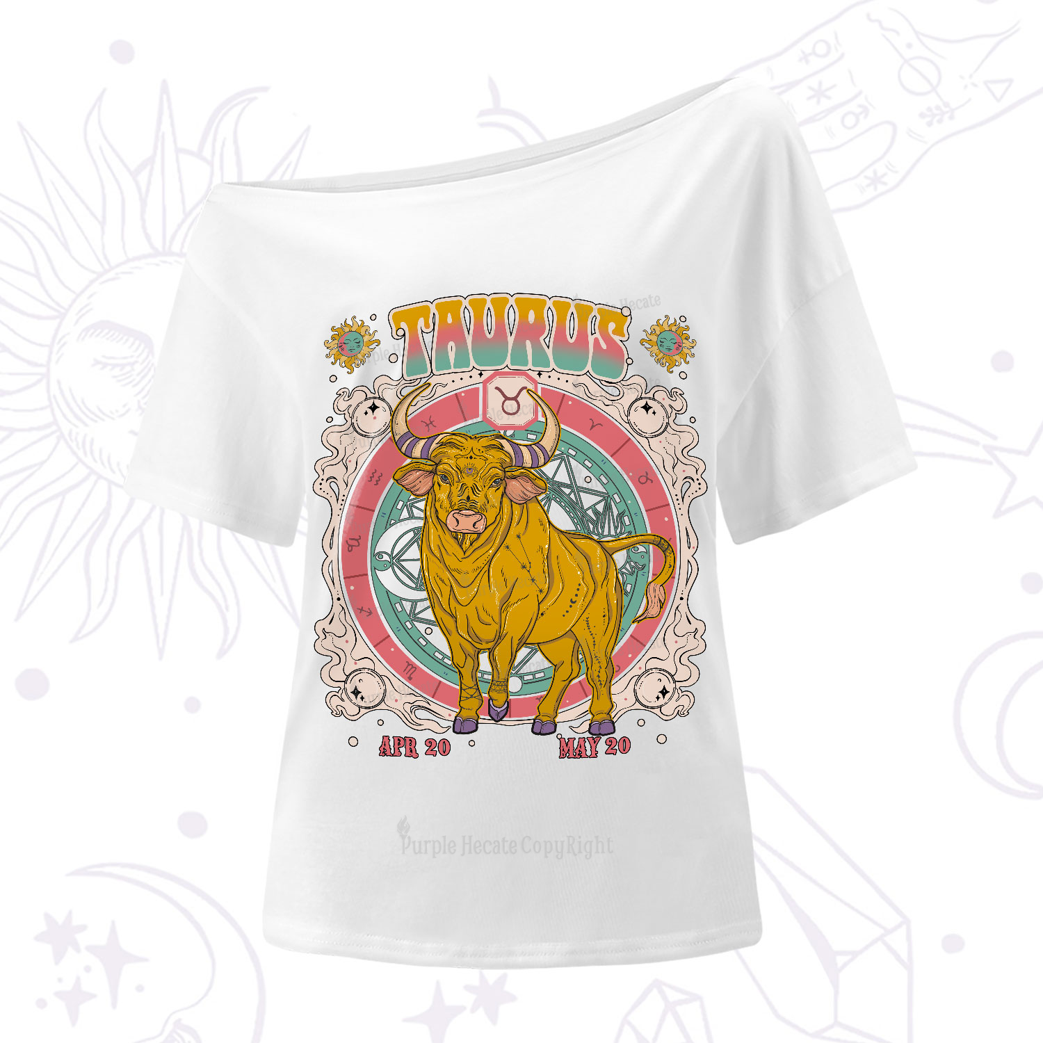 Purplehecate Taurus Cosmic Zodiac One-Shoulder T-Shirt