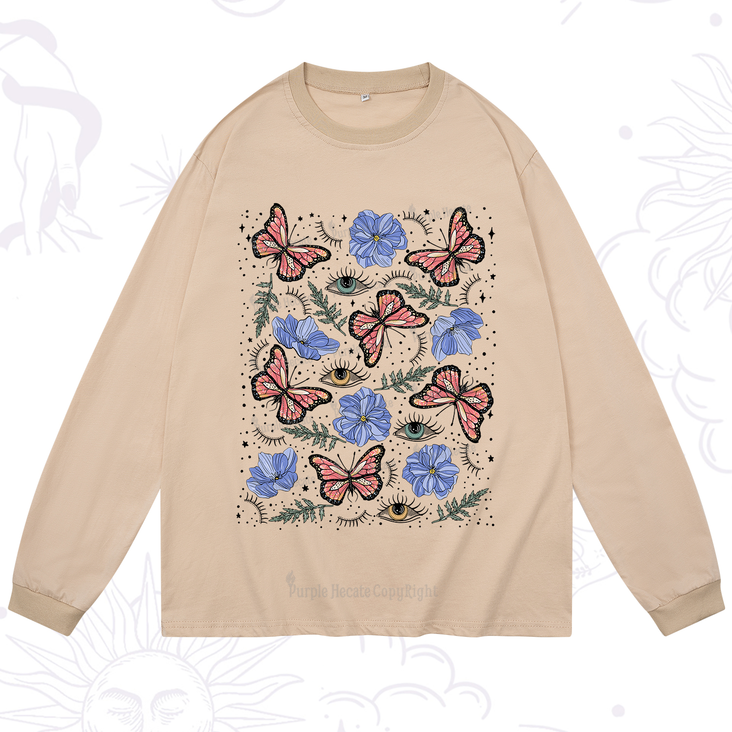 Purplehecate Butterfly Floral Long Sleeve T-Shirt