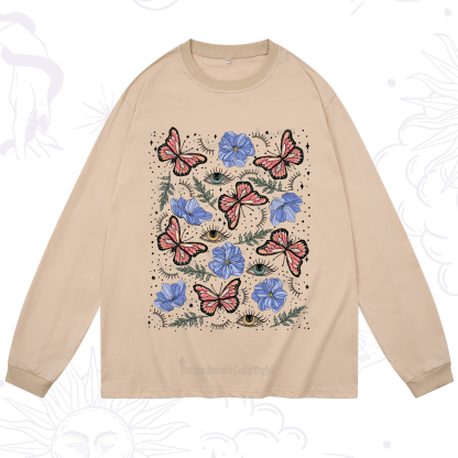 Purplehecate Butterfly Floral Long Sleeve T-Shirt