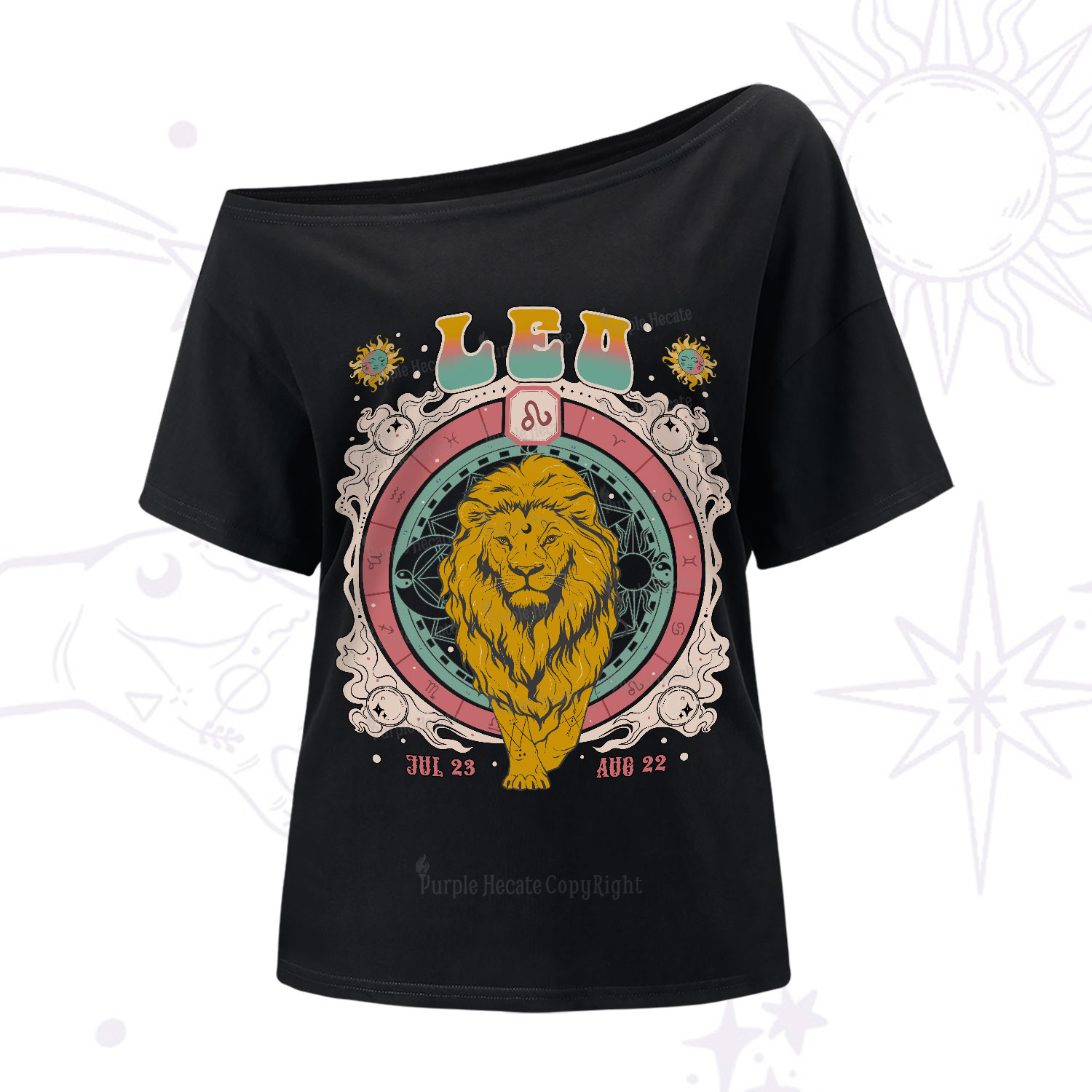 Purplehecate Leo Cosmic Zodiac One-Shoulder T-Shirt