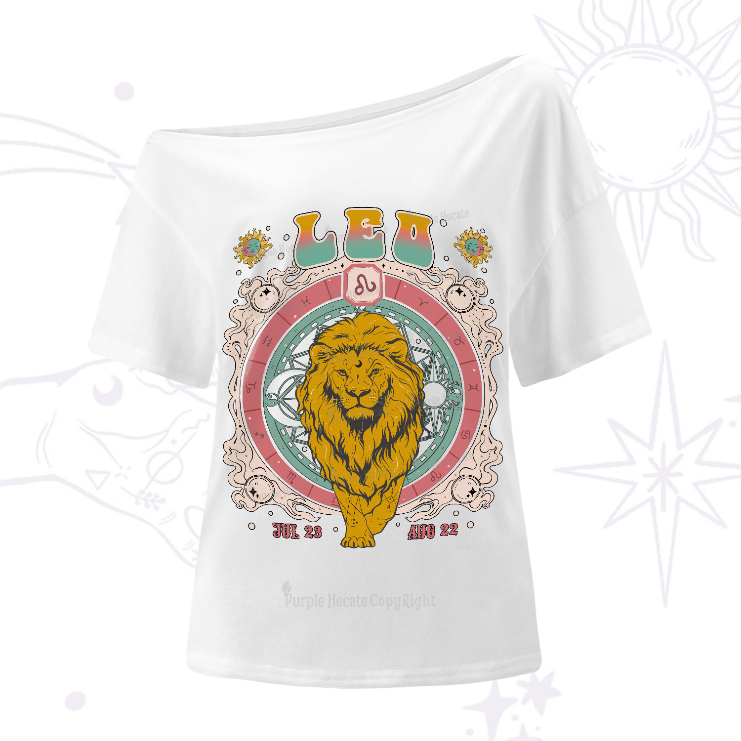 Purplehecate Leo Cosmic Zodiac One-Shoulder T-Shirt