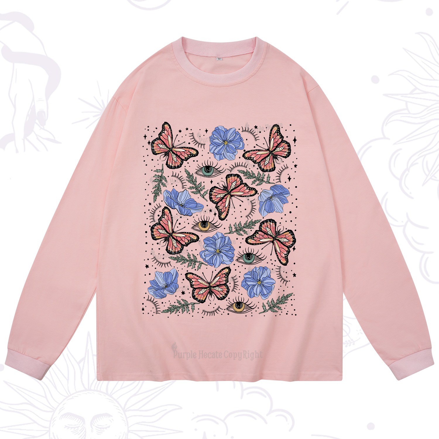 Purplehecate Butterfly Floral Long Sleeve T-Shirt