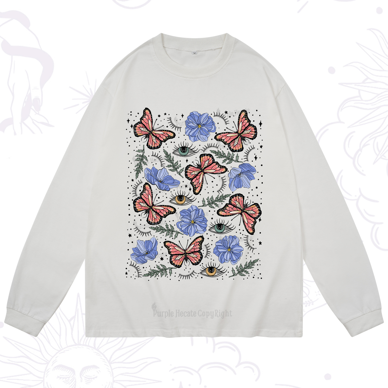 Purplehecate Butterfly Floral Long Sleeve T-Shirt