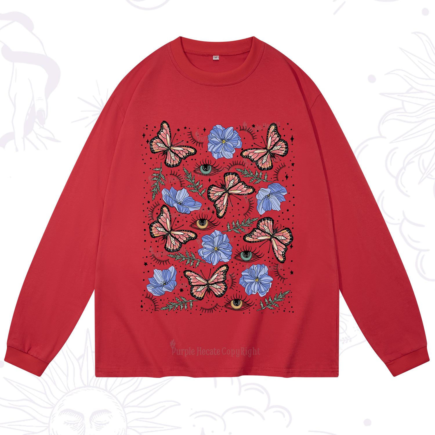 Purplehecate Butterfly Floral Long Sleeve T-Shirt