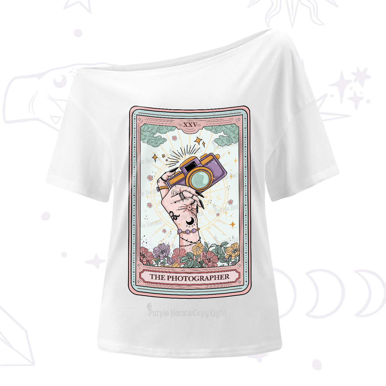 Purplehecate The Photographer Tarot Card One-Shoulder T-Shirt