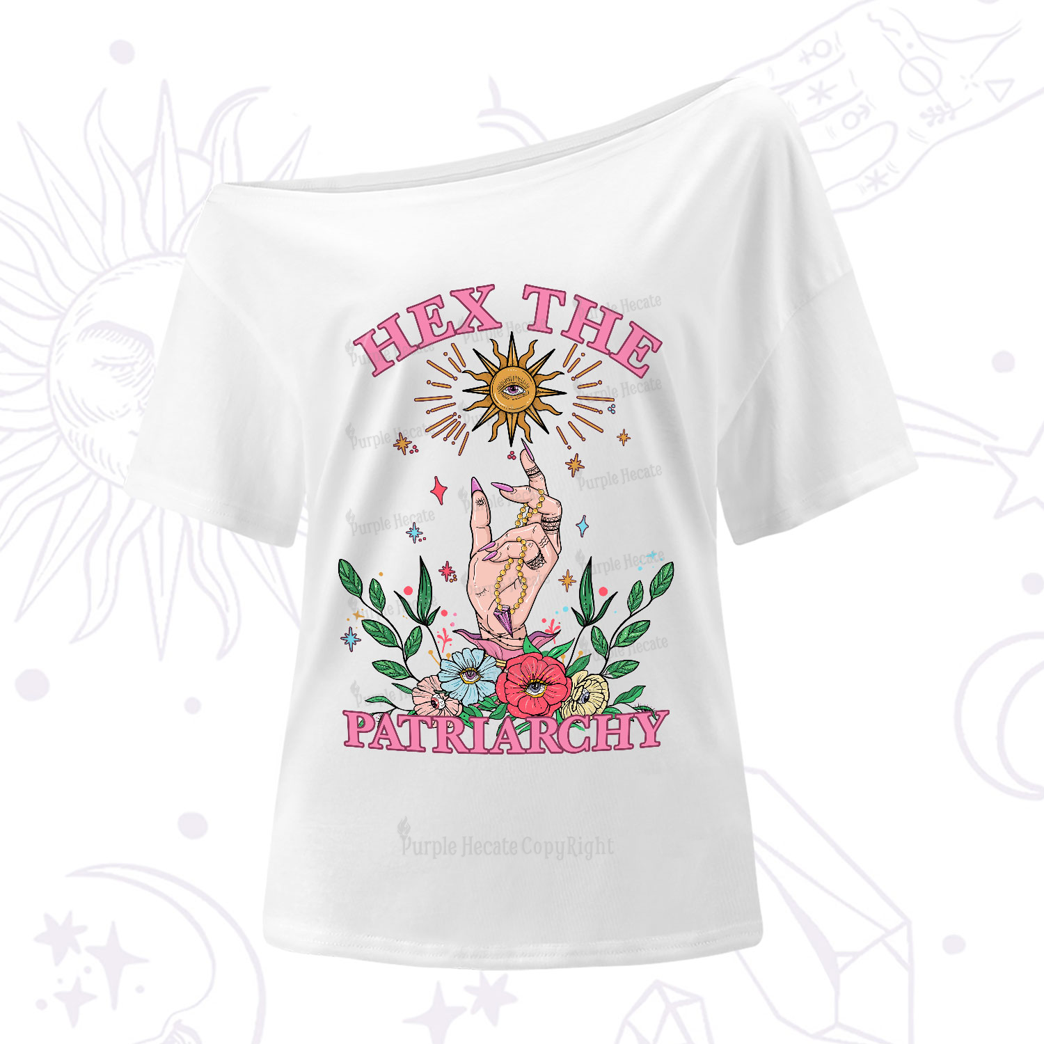 Purplehecate Hex The Patriarchy Witchy One-Shoulder T-Shirt