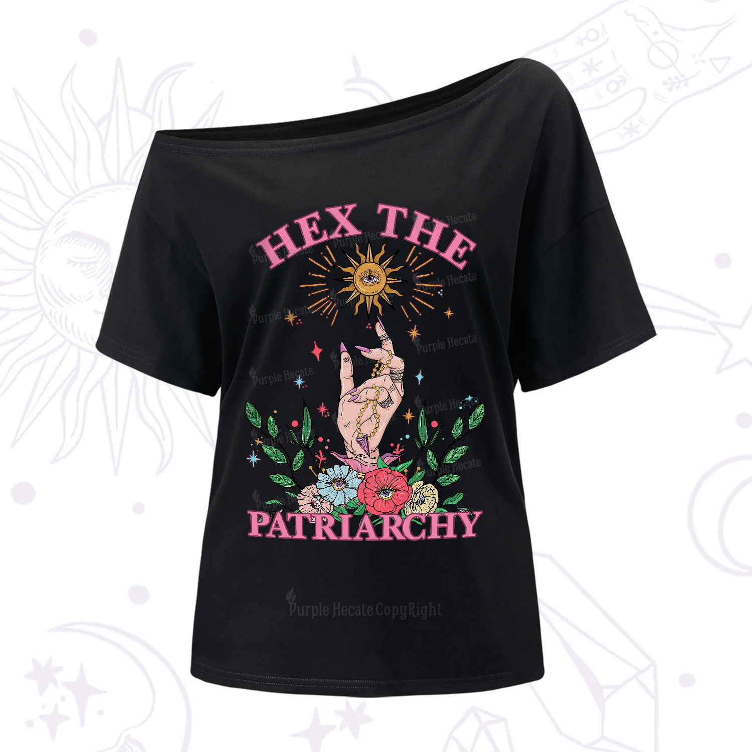 Purplehecate Hex The Patriarchy Witchy One-Shoulder T-Shirt