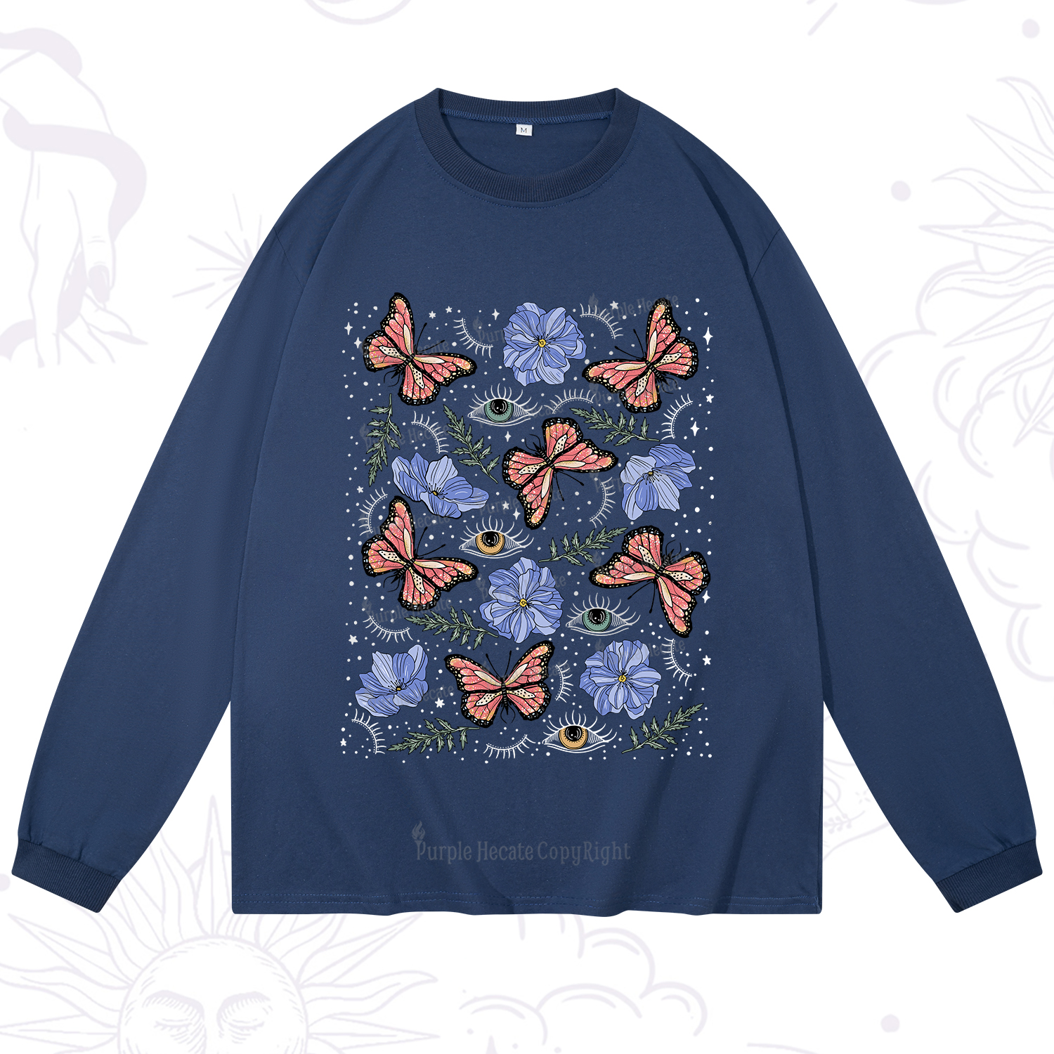 Purplehecate Butterfly Floral Long Sleeve T-Shirt