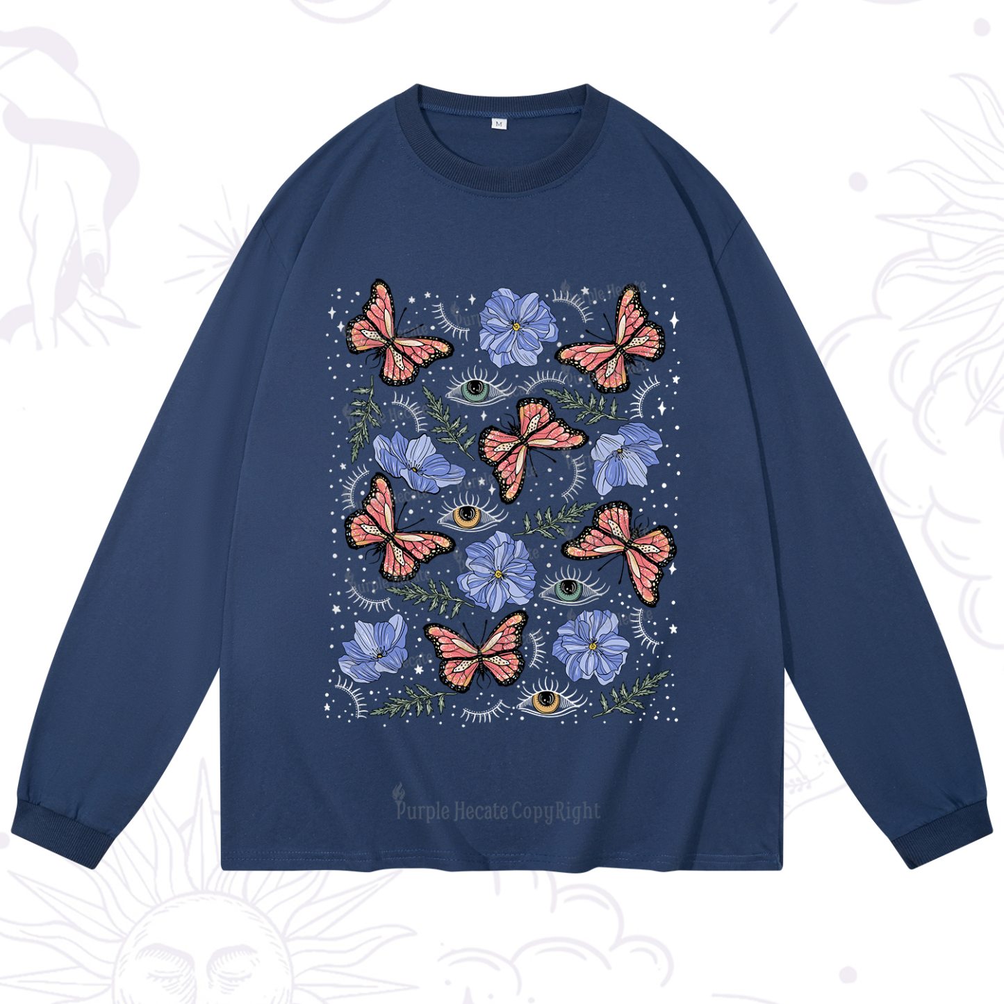 Purplehecate Butterfly Floral Long Sleeve T-Shirt